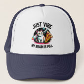 "Just Vibe" - Space Cat & Pizza T-shirt Trucker Pet (Voorkant)
