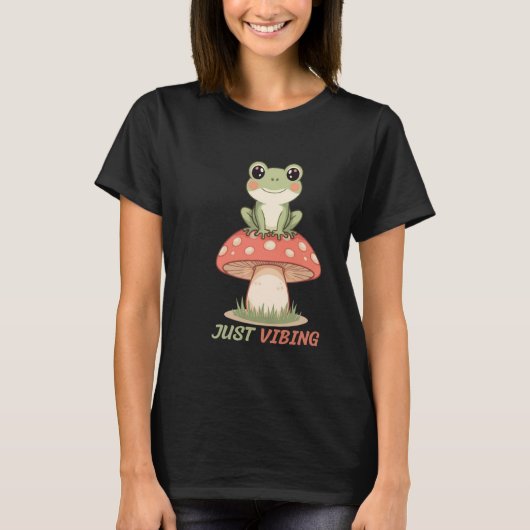 Just Vibing Kikker Paddenstoel T-Shirt (Voorkant)
