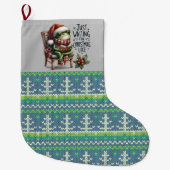 "Just waiting for Christmas" cute frog Grote Kerstsok (Voorkant)