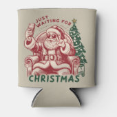 Just Waiting For Christmas Santa Claus Retro Funny Blikjeskoeler (Voorkant)