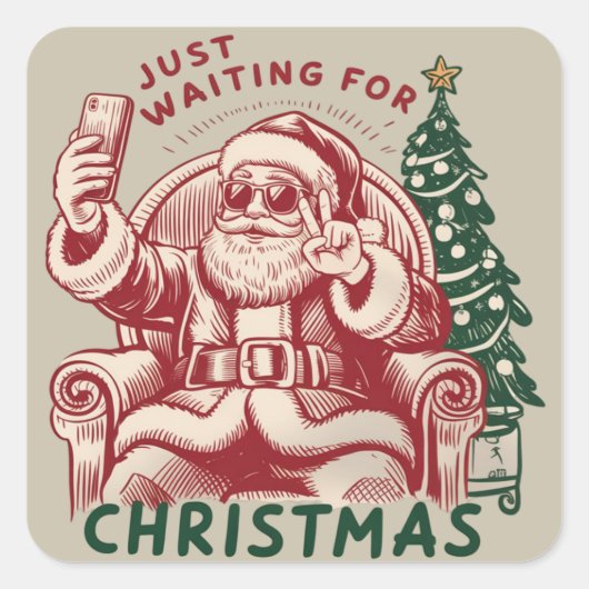 Just Waiting For Christmas Santa Claus Retro Funny Vierkante Sticker (Voorkant)