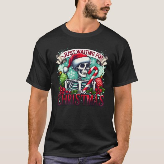Just Waiting For Christmas Santa Skeleton Candy Ca T-shirt (Voorkant)