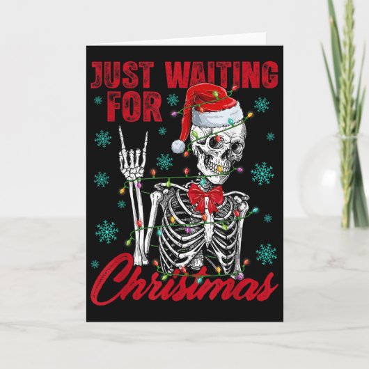 Just Waiting For Christmas Skeleton Rock Hand Sign Kaart (Voorkant)