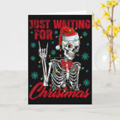 Just Waiting For Christmas Skeleton Rock Hand Sign Kaart (Gele Bloem)