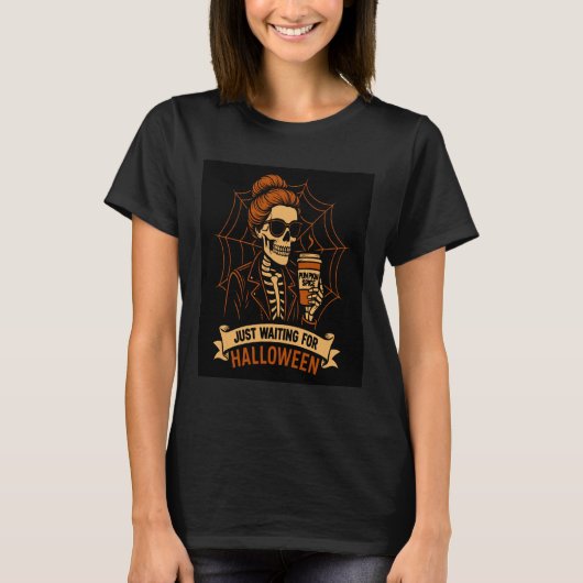 Just Waiting for Halloween Skeleton T-shirt (Voorkant)