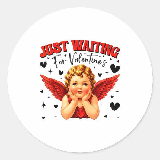 Just Waiting For Valentines Day Baby Cud Cute Vale Ronde Sticker (Voorkant)