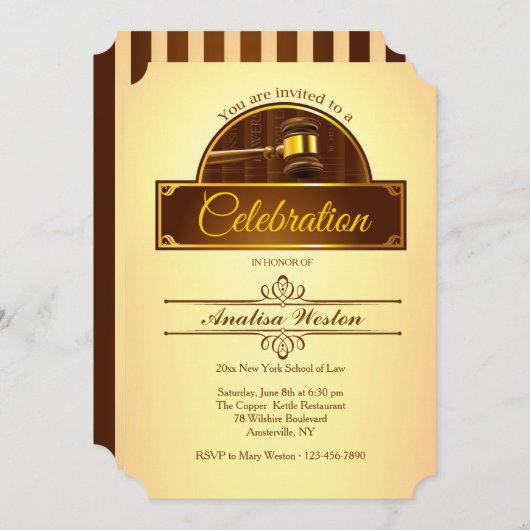 Justice Gavel Afstuderen Invitation Kaart (Voorkant / Achterkant)