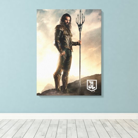 Justice League | Aquaman op slagveld Canvas Afdruk (Insitu (Houten vloer))