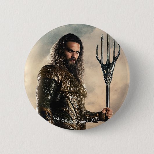 Justice League | Aquaman op slagveld Ronde Button 5,7 Cm (Voorkant)