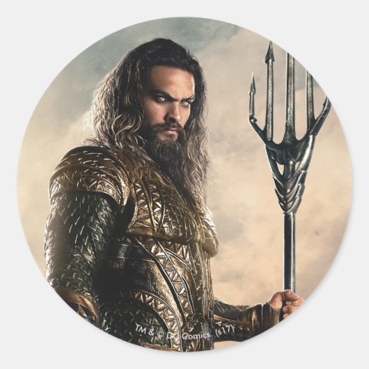 Justice League | Aquaman op slagveld Ronde Sticker (Voorkant)