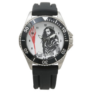 Justice League   Aquaman Pose Noir Pop Art Horloge
