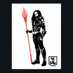 Justice League | Aquaman Pose Noir Pop Art Poster<br><div class="desc">Kijk eens naar dit zwarte en witte silhouet van de Aquaman van de Justice League zoals hij bij zijn trident staat. Deze noir-stijl afbeelding is geaccentueerd met zijn trident gekleurd in helder rood.</div>
