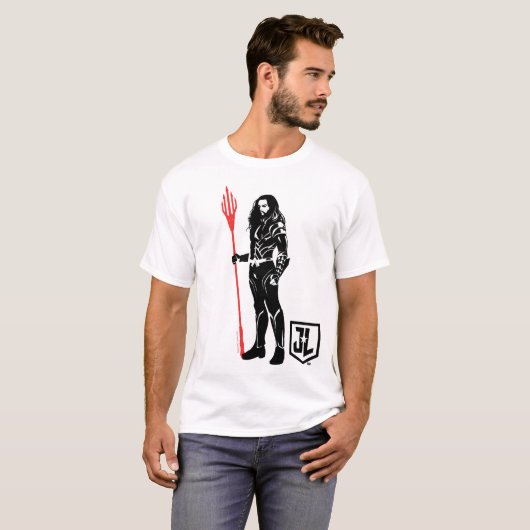 Justice League | Aquaman Pose Noir Pop Art T-shirt (Voorkant volledig)