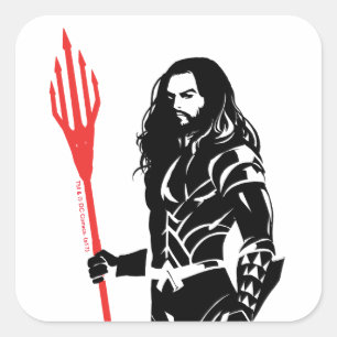 Justice League   Aquaman Pose Noir Pop Art Vierkante Sticker