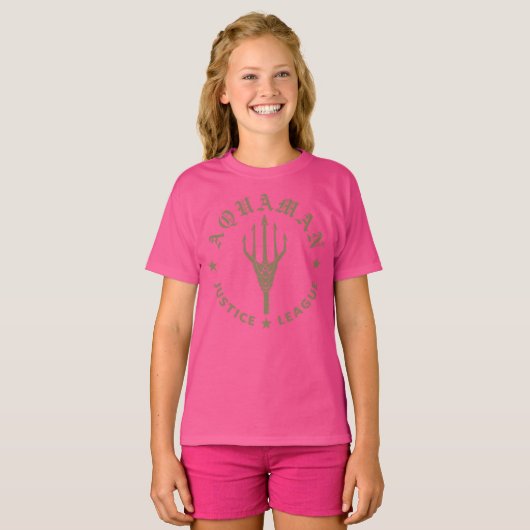 Justice League | Aquaman Retro Trident Emblem T-shirt (Voorkant volledig)