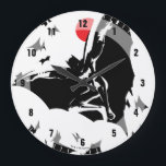 Justice League | Batman in Cloud of Bats Pop Art Grote Klok<br><div class="desc">Check out this noir style comic art of Justice League's Batman leaping through the air amongst a cloud of bats. This black and white pop art is offset by a bright red moon in the sky.</div>