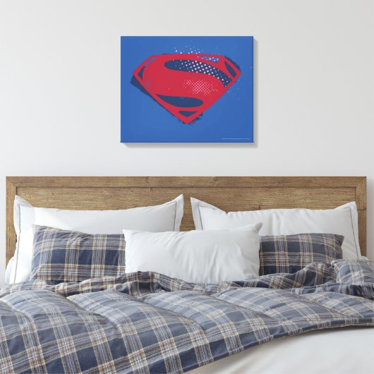 Justice League | Borstel & Halftone Superman Symbo Canvas Afdruk (Insitu (Slaapkamer))