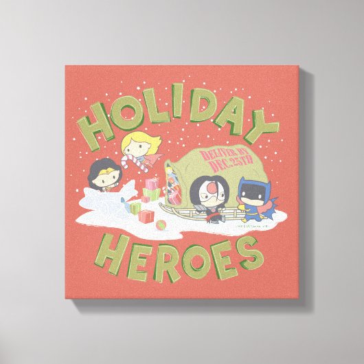 Justice League Chibi Delivering Cadeaus Canvas Afdruk (Voorkant)