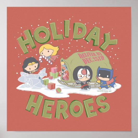 Justice League Chibi Delivering Cadeaus Poster (Voorkant)