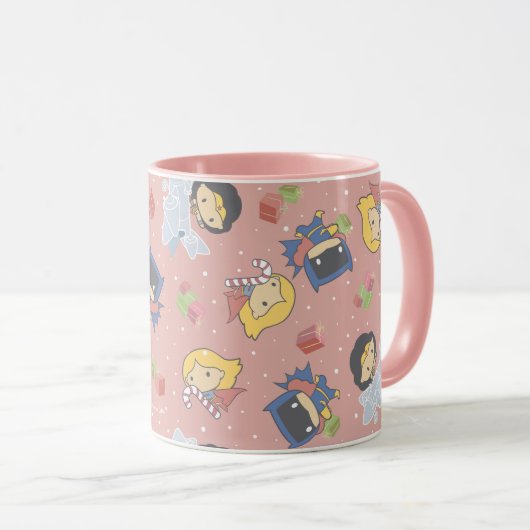 Justice League Chibi Holiday Cadeau Pattern Mok (Voorkant rechts)