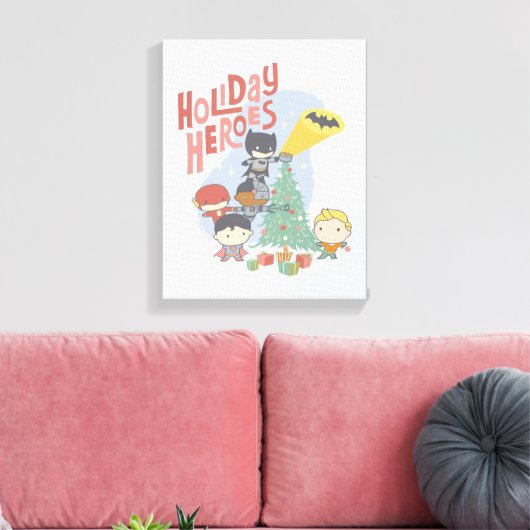 Justice League Chibi Holiday Tree Decorting Canvas Afdruk (Insitu (Woonkamer))