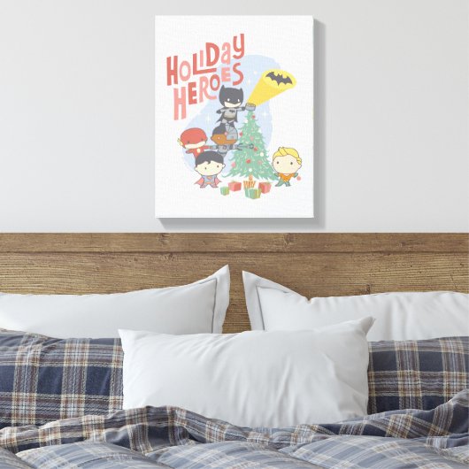 Justice League Chibi Holiday Tree Decorting Canvas Afdruk (Insitu (Slaapkamer))