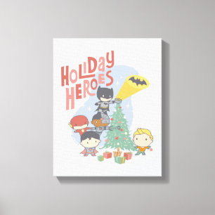 Justice League Chibi Holiday Tree Decorting Canvas Afdruk