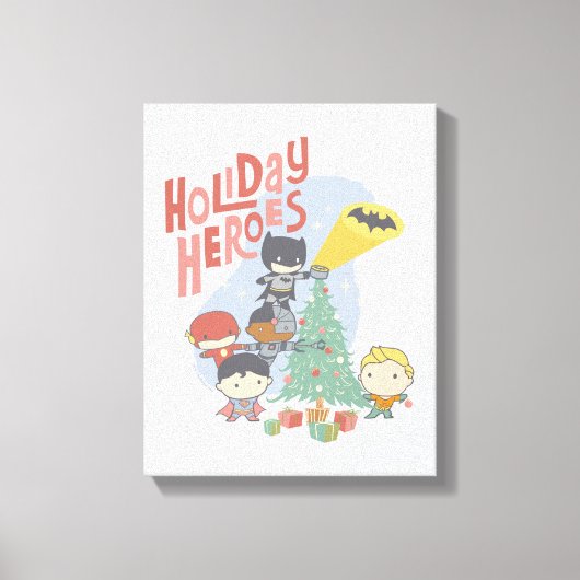 Justice League Chibi Holiday Tree Decorting Canvas Afdruk (Voorkant)