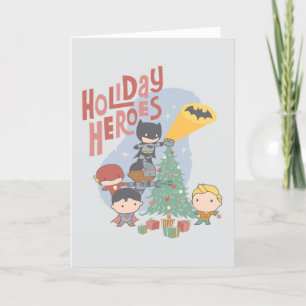 Justice League Chibi Holiday Tree Decorting Feestdagen Kaart