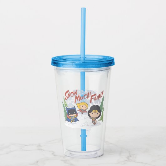 Justice League Chibi Snowball Fight Acryl Drinkbeker (Voorkant)