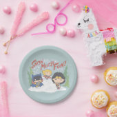 Justice League Chibi Snowball Fight Papieren Bordje (Feest)