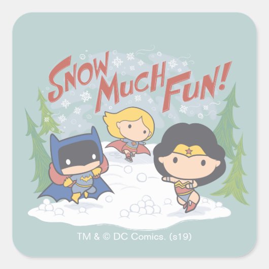 Justice League Chibi Snowball Fight Vierkante Sticker (Voorkant)