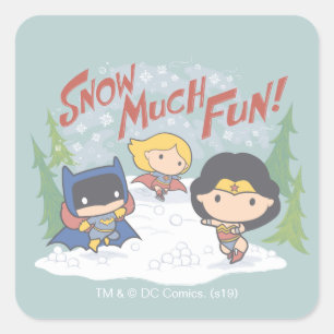 Justice League Chibi Snowball Fight Vierkante Sticker