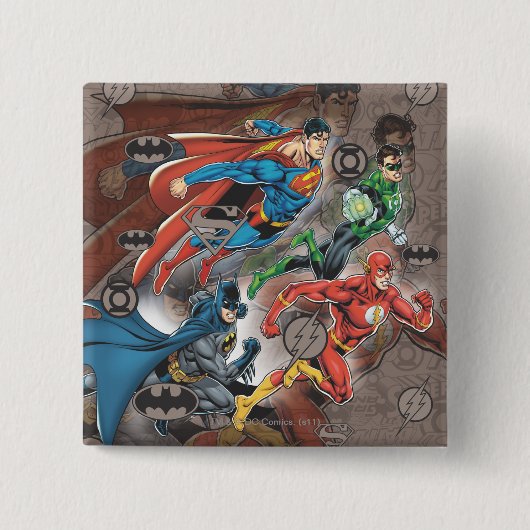 Justice League Collage Vierkante Button 5,1 Cm (Voorkant)