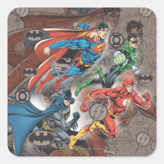 Justice League Collage Vierkante Sticker (Voorkant)