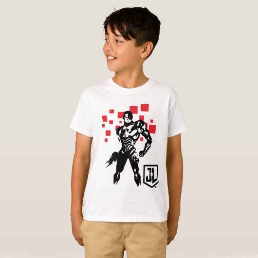 Justice League | Cyborg Digital Noir Pop Art T-shirt (Voorkant volledig)