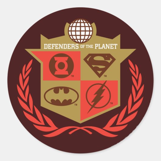 Justice League Defenders of the Planet Ronde Sticker (Voorkant)