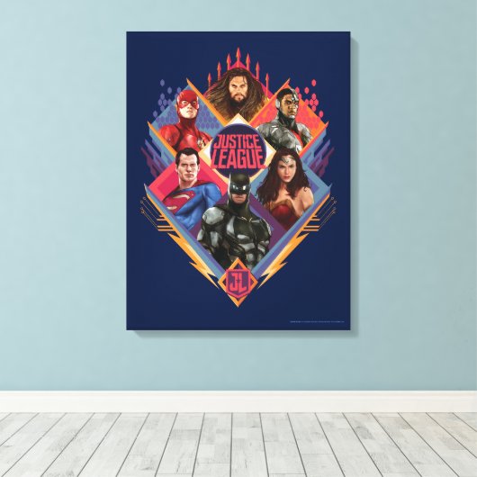 Justice League | Diamond Hatch Group Badge Canvas Afdruk (Insitu (Houten vloer))