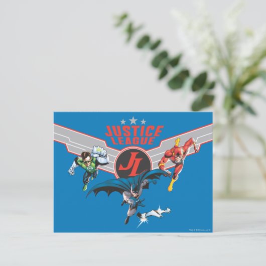 Justice League Flying Air Badge and Heroes Briefkaart (Staand voorkant)
