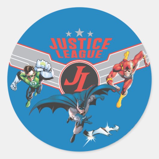 Justice League Flying Air Badge and Heroes Ronde Sticker (Voorkant)