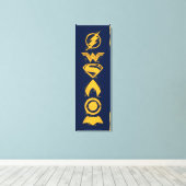 Justice League | Gestolen teamsymbolen Lineup Canvas Afdruk (Insitu (Houten vloer))