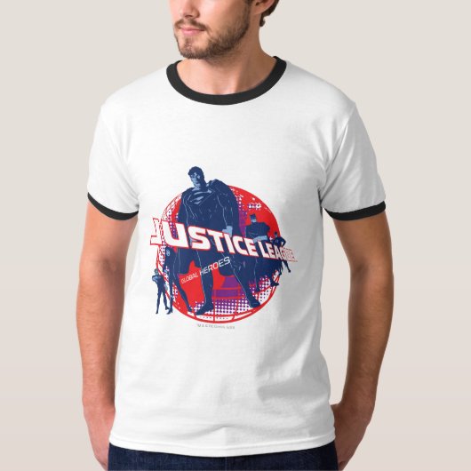 Justice League Global Heroes en Wereldbol T-shirt (Voorkant)