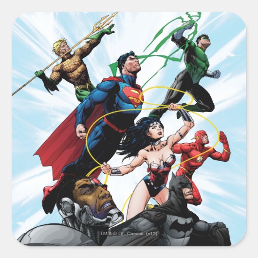 Justice League - Groep 1 Vierkante Sticker (Voorkant)