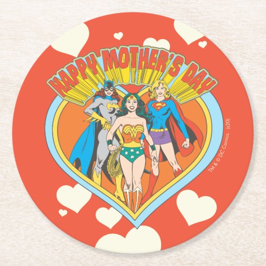 Justice League | Happy Moederdag Ronde Kartonnen Onderzetter (Voorkant)