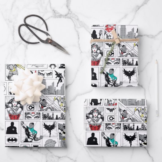 Justice League Helden Paneel Patroon Inpakpapier Vel (Voorkant)