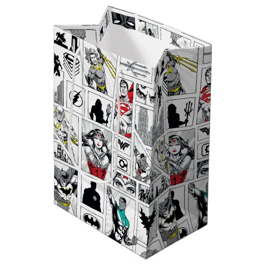 Justice League Heldhaftig Paneel Patroon Medium Cadeauzakje (Voorkant Gekanteld)
