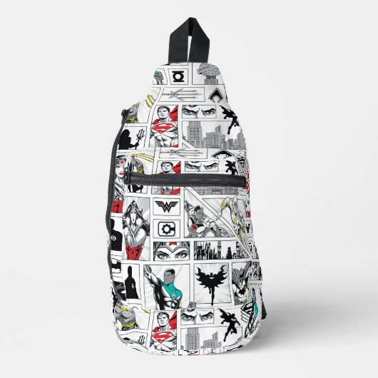Justice League Heldhaftig Paneel Patroon Sling Bag (Voorkant)