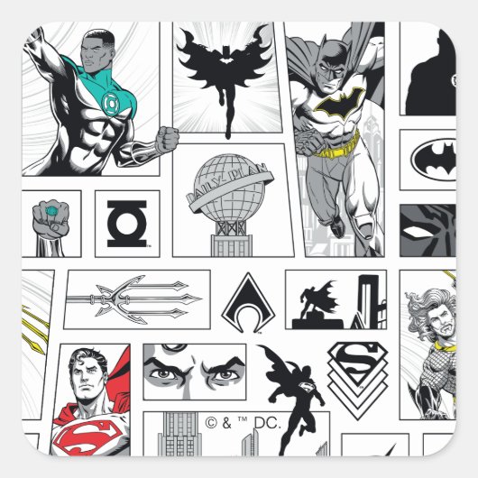 Justice League Heldhaftig Paneel Patroon Vierkante Sticker (Voorkant)