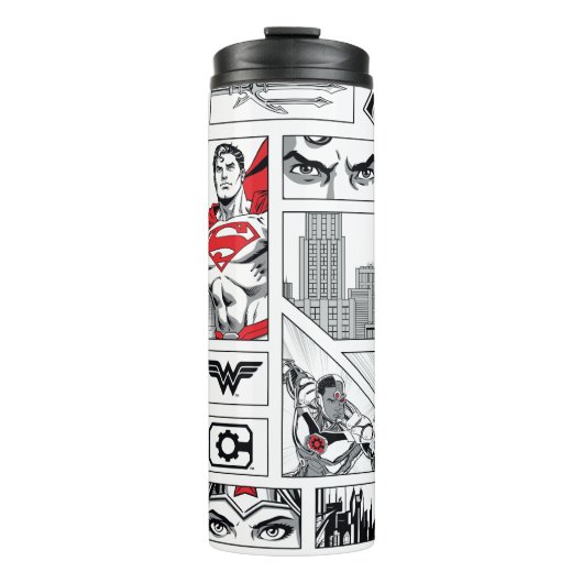 Justice League Heldhaftig Paneelpatroon Thermosbeker (Voorkant)
