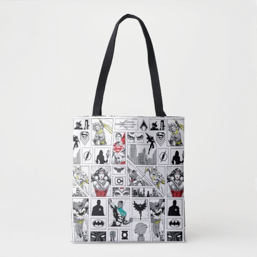 Justice League Heldhaftig Paneelpatroon Tote Bag (Voorkant)